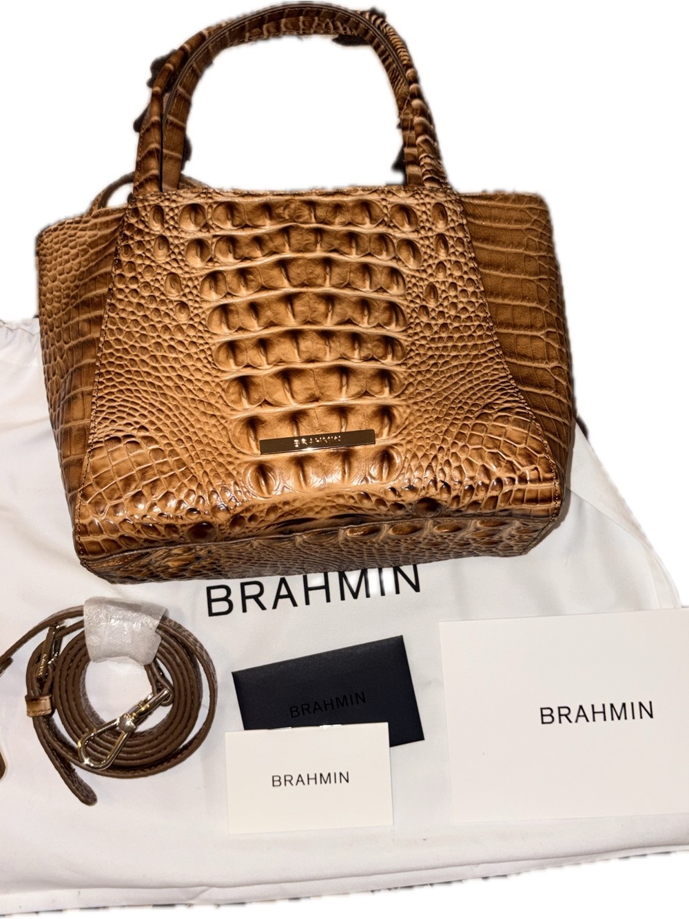 Brahmin Mona Croc-Embossed in Cognac Convertible Crossbody Bag BNEW - Picture 4 of 12
